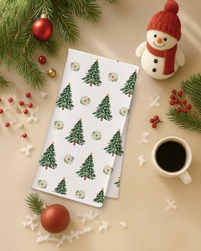 Christmas Tree Kitchen Towels - Farmhouse Holiday Wreath & Pine Design - 16x24 Inch - Variation of THIS listing