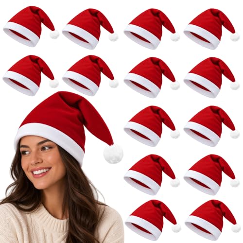 Christmas Santa Hat Bulk 10 Thickened Red Felt Holiday Party Accessories