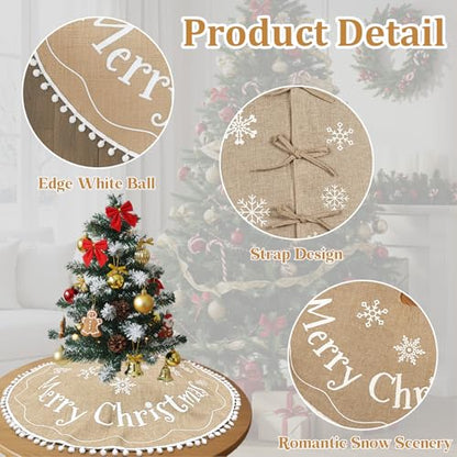24 Inch Mini Christmas Tree Skirt Burlap Rustic Decor for Small Tree - AerWo