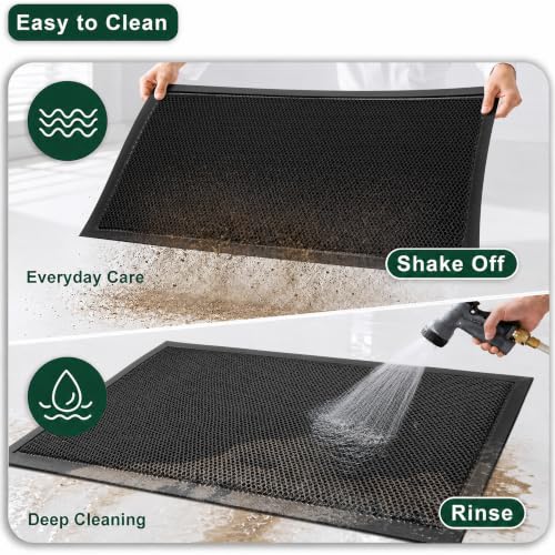 Heavy-Duty Mesh Door Mat Black 1.5x2.6 Feet, Quick-Dry Outdoor Indoor Entrance
