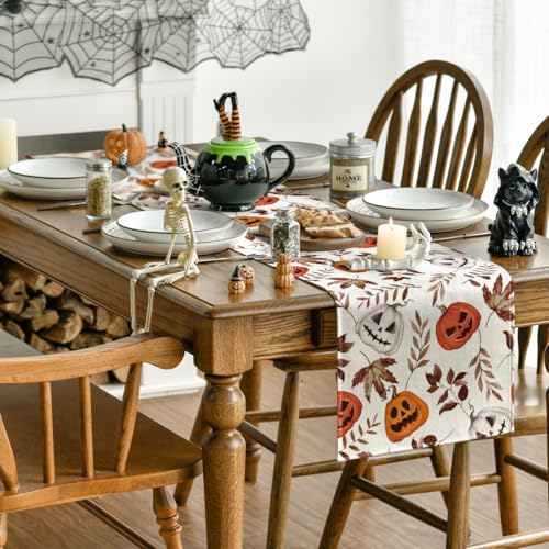 Halloween Table Runner 13x72 Inch Beige Polyester Home Party Decor