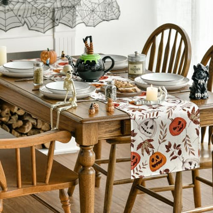 Halloween Table Runner 13x72 Inch Beige Polyester Home Party Decor