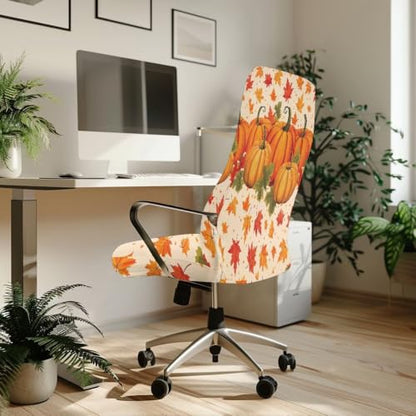 Fall Pumpkin Office Chair Cover - Maple Leaf Pattern, Small Variation
