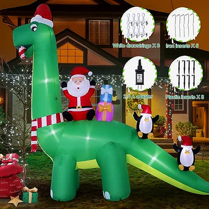 13ft Christmas Inflatable Dinosaur with Santa and LED Lights for Outdoor Decor