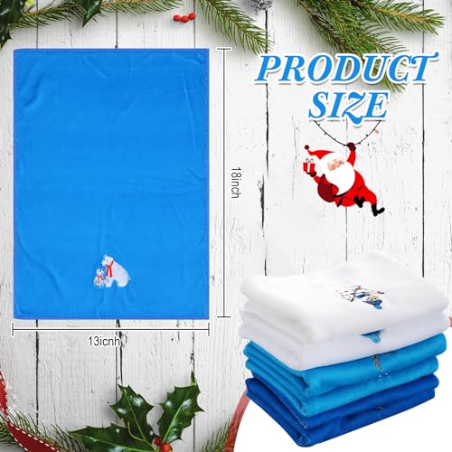 Christmas Embroidered Hand Towels Set - 6 Holiday Decorative Kitchen & Bathroom Towels - Novelty