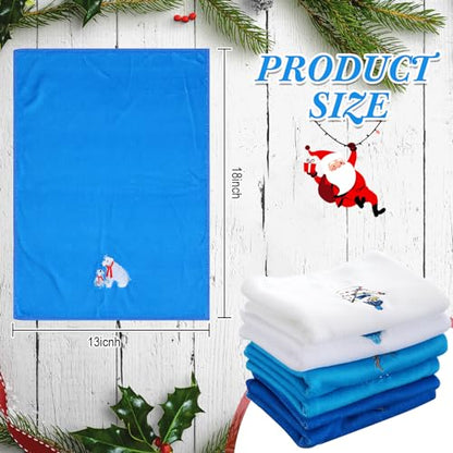 Christmas Embroidered Hand Towels Set - 6 Holiday Decorative Kitchen & Bathroom Towels - Novelty