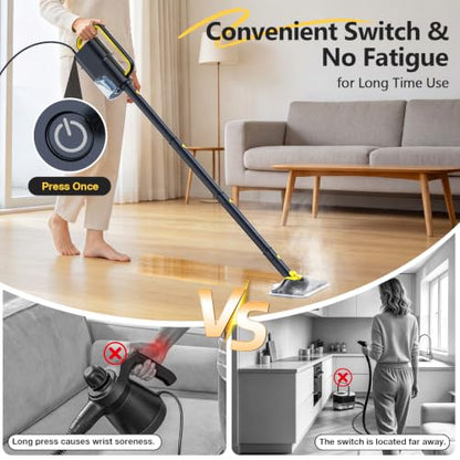 10-in-1 Steam Mop with Detachable Handheld Cleaner - Warm Gray & Yellow