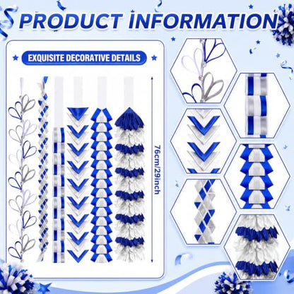 Blue White Silver Homecoming Mum Braids 30 Inch DIY Spirit Accessories - Set of 6