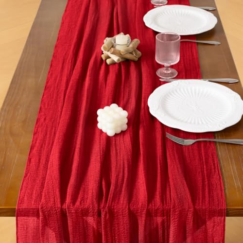 Socomi Red Cheesecloth Table Runner Fall Boho Wedding Party Home Decor - 1 Pack
