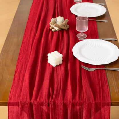 Socomi Red Cheesecloth Table Runner Fall Boho Wedding Party Home Decor - 1 Pack