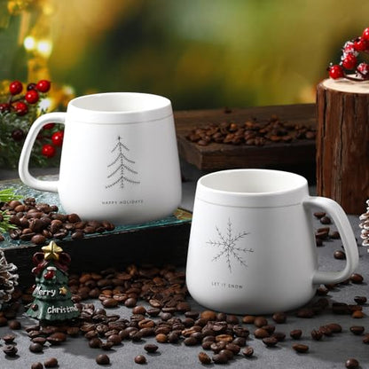 Classic Snowflake White Christmas Tree Mug Set - 2 Ceramic Holiday Cups