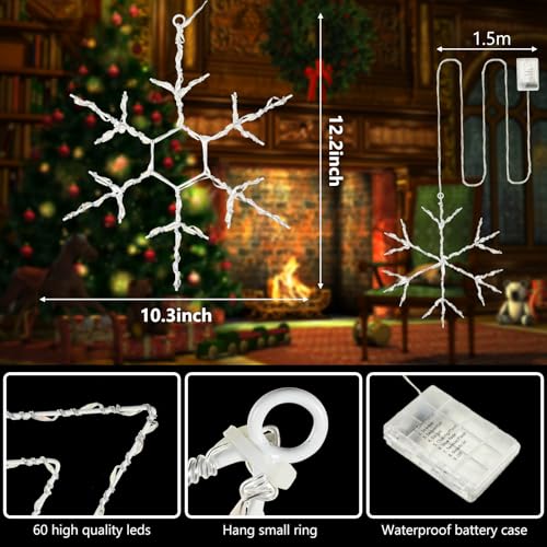 Christmas Snowflake Window Lights Set - Warm White, 8 Pieces with Remote