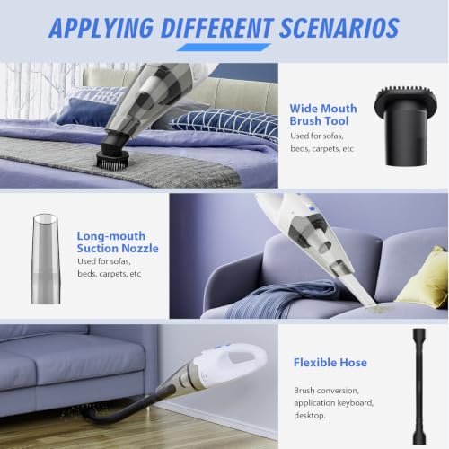 Cordless Handheld Vacuum Cleaner with 6KPa Suction & LED Light - Lightweight Portable Car & Home Cleaning