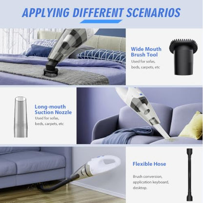 Cordless Handheld Vacuum Cleaner with 6KPa Suction & LED Light - Lightweight Portable Car & Home Cleaning