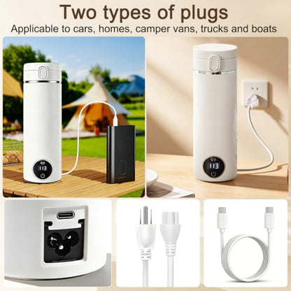 Portable Electric Tea Kettle with USB-C, 17oz Travel Water Boiler 120V
