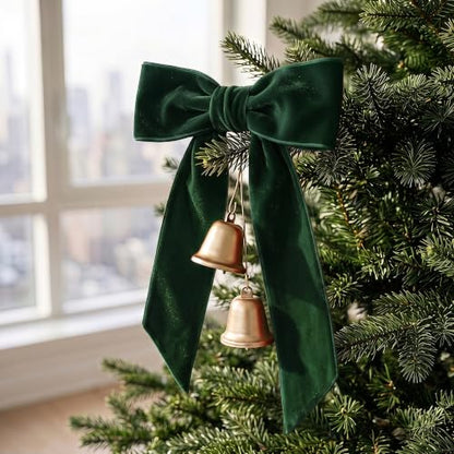 Green Velvet Christmas Wreath Sash Set - 4 Pcs Holiday Decor