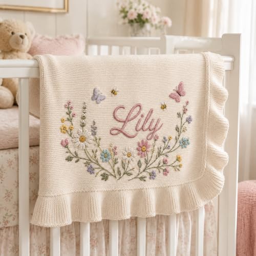 Personalized Embroidered Baby Blanket with Name - Nursery Cozy Stroller Throw - Design 4