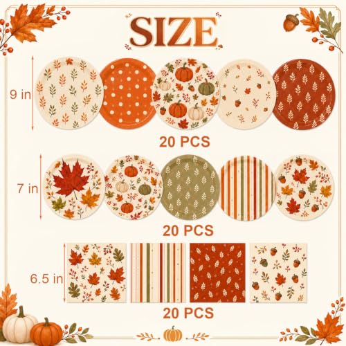 Fall Party Plates and Napkins Set - Pumpkin Leaf Designs for Autumn Harvest Thanksgiving