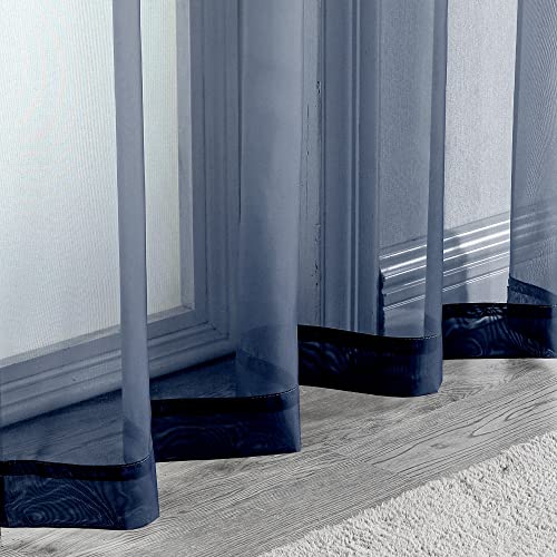 OWENIE Sheer Curtains 108 inches Length 2 Panels Set, Navy Blue Sheer Curtains Rod Pocket Voile Drapes for Living Room, Airy Soft-Touching Drapes, 2 PCS Panels, Each 42" W x 108" L
