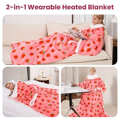 Red Wearable Heated Blanket with Sleeves & Foot Pocket - Electric Throw for Women