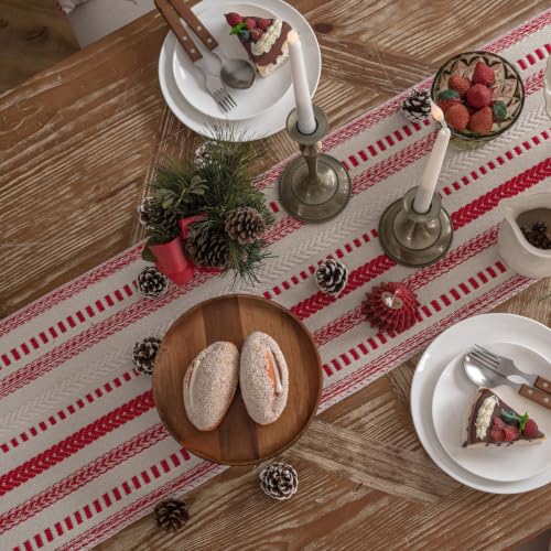 Red Boho Cotton Linen Table Runner 13x108 Inches for Holiday & Rustic Decor (Variation of THIS listing)