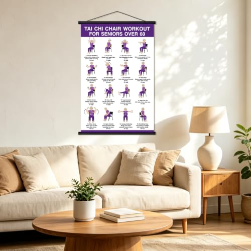 Tai Chi Chair Workout Chart for Seniors - Purple Wall Poster
