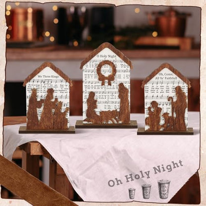 Nativity Music Sheet Christmas Decorations Set - Wooden Holiday Ornaments