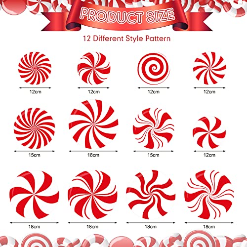 Christmas Peppermint Candy Hanging Decorations - Red & White Streamers, 54 Pcs Holiday Party Decor