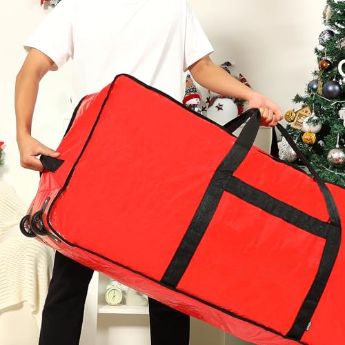 Christmas Tree Storage Bag with Wheels - Fits 7.5-9 ft Artificial Tree, Red