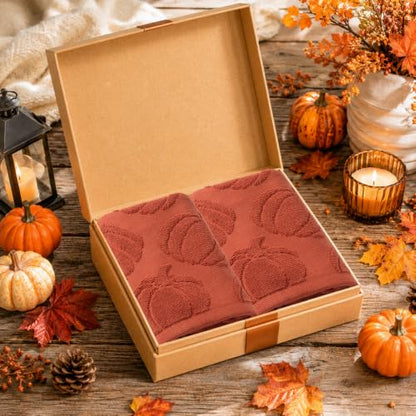 Rust Orange Pumpkin Fall Hand Towels Set - 100% Cotton, 3 Pack