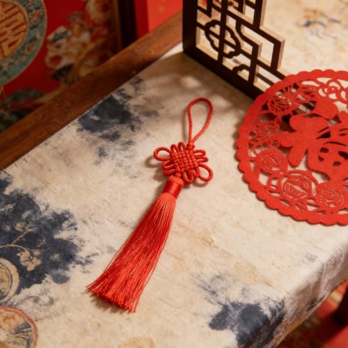20 Pack Red Chinese Knot Tassel Pendants for Keychains & Home Decor