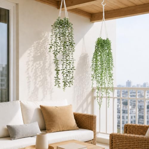 Artificial Hanging Plants Set with Macrame Plant Hangers - 2 Pack