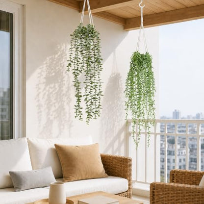Artificial Hanging Plants Set with Macrame Plant Hangers - 2 Pack
