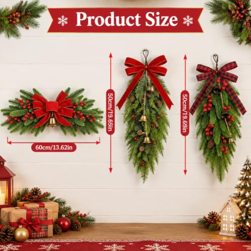 2Pcs 19.7-Inch Lighted Christmas Teardrop Swag for Front Door Decor - Variation of THIS listing