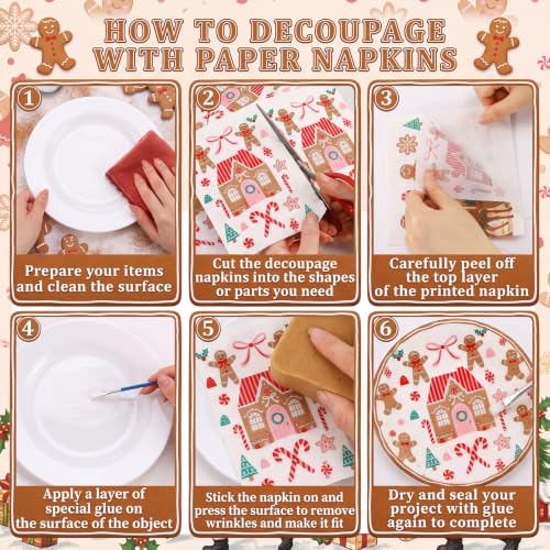 Gingerbread Man Christmas Napkins with Gold Foil - 200 Pack for Holiday Decoupage & Parties