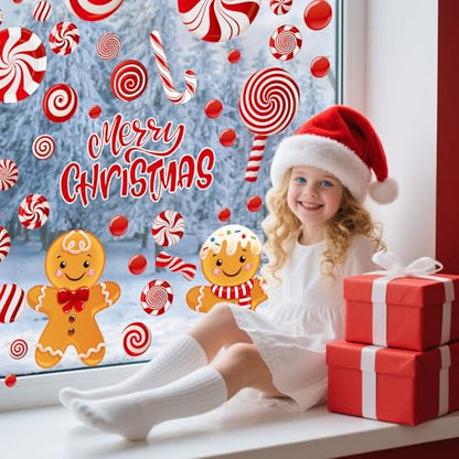 Christmas Window Clings - Reusable Double-Sided Gingerbread Man & Candy Decor - 73Pcs for Holiday Home & Party