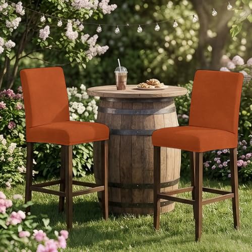 Set of 4 Autumn Burnt Orange Stretch Bar Stool Covers - Washable Counter Height Slipcovers for Dining & Bar Areas