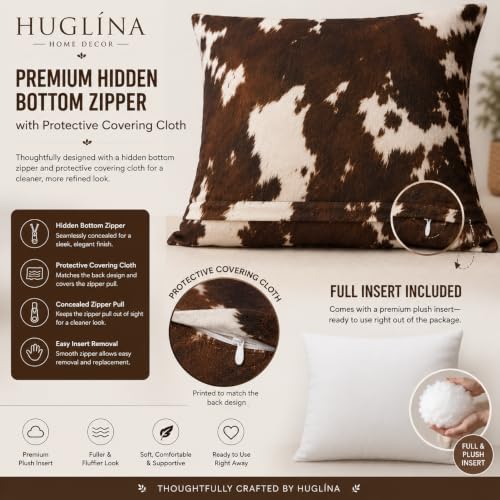 Brown Cowhide Print Throw Pillow with Insert - Rustic Farmhouse Decor 18x18
