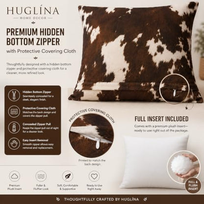 Brown Cowhide Print Throw Pillow with Insert - Rustic Farmhouse Decor 18x18