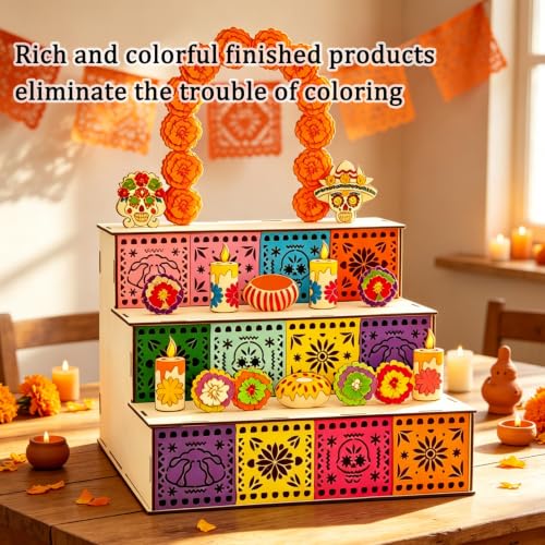 Day of the Dead Wooden Shadow Box Altar - Handmade Colorful DIY Mexican Memorial