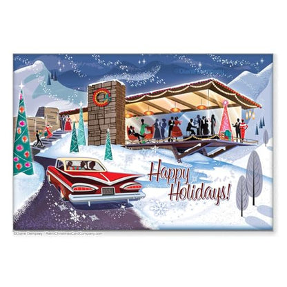 Mid Century Modern House Christmas Cards - Set of 8 Holiday Greeting Cards