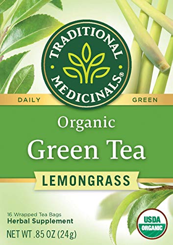 Traditional Medicinals Organic Green Tea Lemongrass Herbal Tea, Health Support, (Pack of 2) - 32 Tea Bags Total