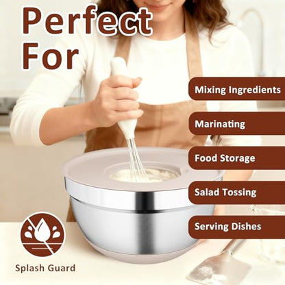 Khaki 9 Pack Mixing Bowls with Airtight Lids & Grater Attachments