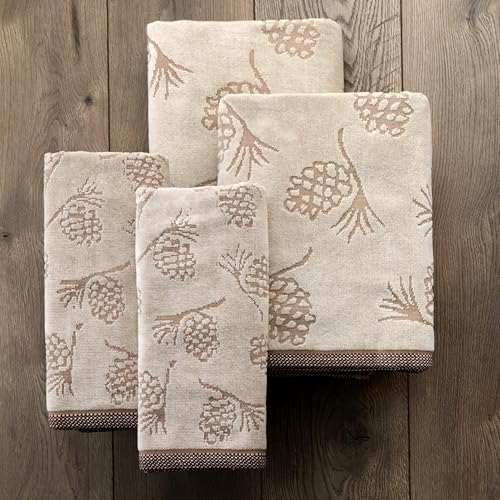 Christmas Pinecone Jacquard Towel Set - 4 Pieces, Bath & Hand Towels, Winter Decor