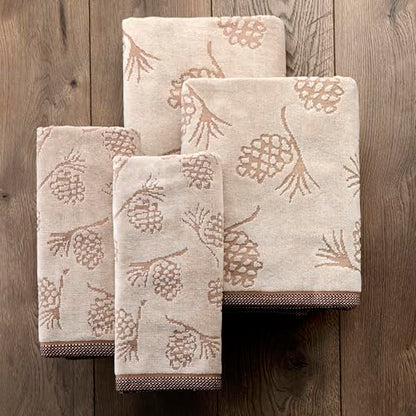 Christmas Pinecone Jacquard Towel Set - 4 Pieces, Bath & Hand Towels, Winter Decor