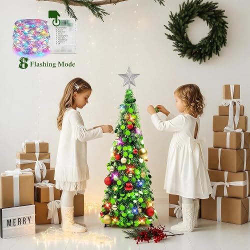 Green 3ft Collapsible Christmas Tree with Lights and Ornaments - Holiday Decor