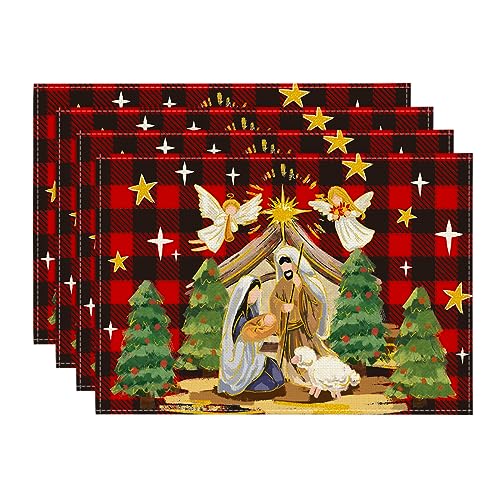 Christmas Placemat Set of 4 - 12x18 Inch Buffalo Plaid Holiday Table Mats
