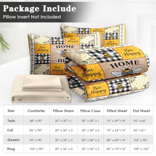 WeCozy Honey Bee Twin Size Comforter Set - Farmhouse Bedding