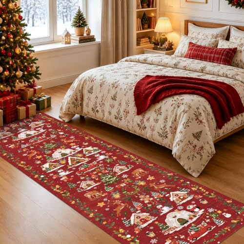 2x8 Christmas Santa Runner Rug Red Non-Slip Washable Entryway Floor Carpet