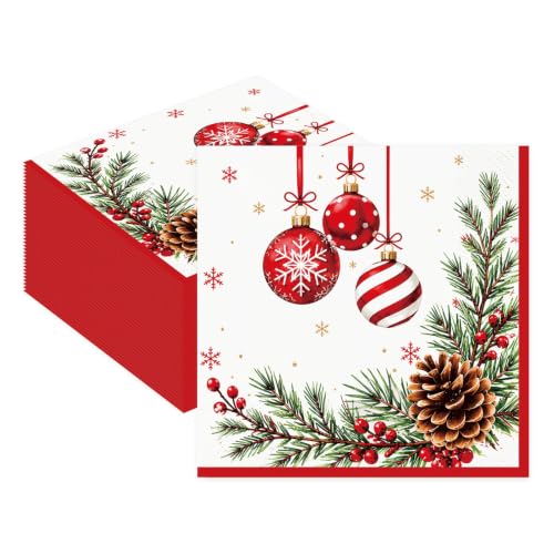 Christmas Paper Napkins 50 Pack - Festive Holiday Party Disposable Decor